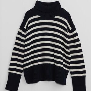GAP Kids Little Girls’ Blue and White Striped Turtleneck Sweater (Size: Small)